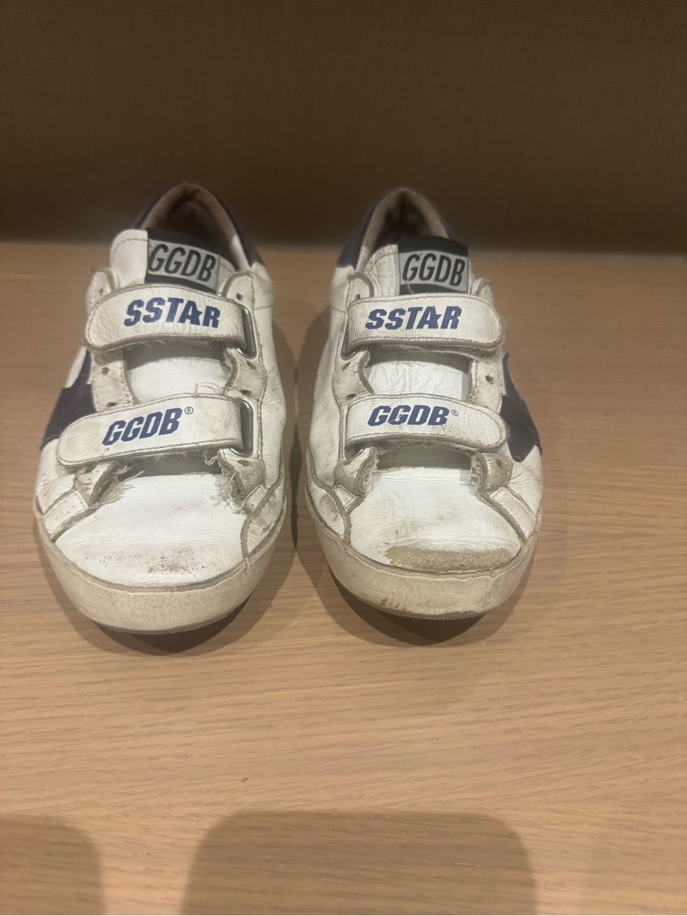 Golden Goose Kids White and Navy Velcro Sneakers
